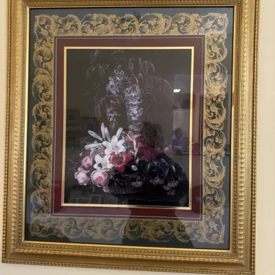 Sale Photo Thumbnail #19: Floral still life in an ornate gold frame