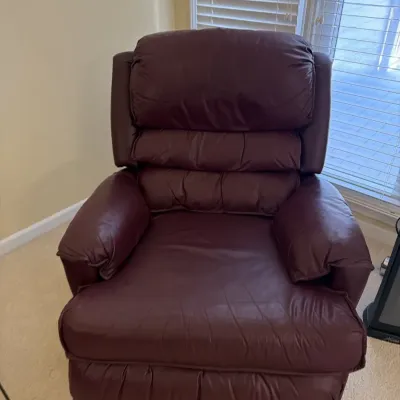 Sale Photo Thumbnail #17: Burgundy leather rocker recliner, one of a pair