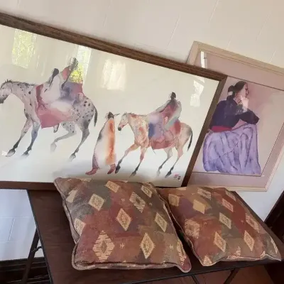 Southwestern: 2 Framed Prints & 2 Throw Pillows 