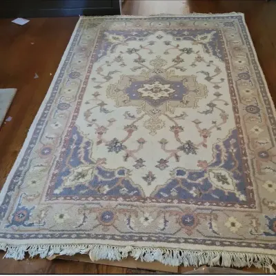 Blue Floral Print Rug, 8' x 8.75' & Pastel Fringed Carpet, 8' x 5'