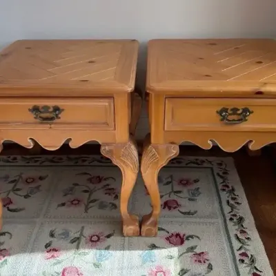 Pair of Drexel Pine Chevron-Top Side Tables