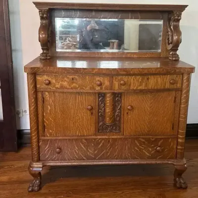 Antique  Quarter-Sawn Tiger Oak Buffet W/ Mirror
