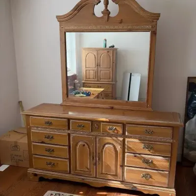 Raleigh Road by Stanley Vintage Carved Wood 12-drawer Dresser w/Mirror