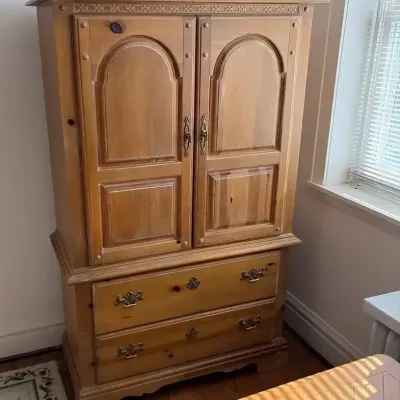 Stanley Vintage American Style Knotty Pine Armoire-Style Dresser 