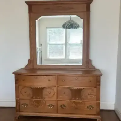 Victorian-Style Oak Dresser W/ Mirror