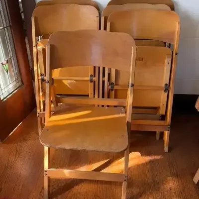 6 Vintage Maple Folding Chairs 