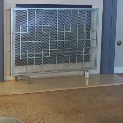 Modern brass fireplace screen