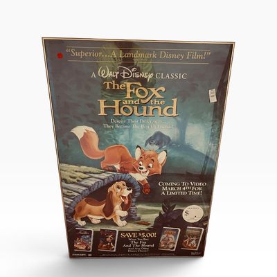 Sale Photo Thumbnail #36: Framed promotional poster for Disney's 'The Fox and the Hound' home video release, featuring artwork of Tod and Copper.