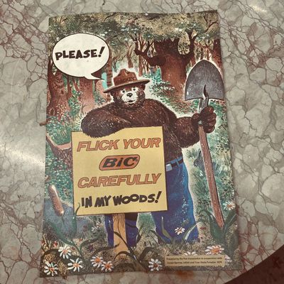 Vintage 1978 Smokey Bear print advertisement featuring a Bic lighter safety message.