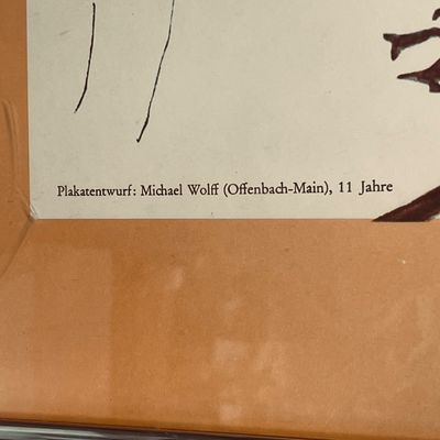 Sale Photo Thumbnail #6: Close-up detail of a framed artwork attributed to Michael Wolff (Offenbach-Main), age 11.