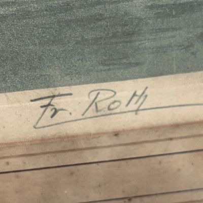 Sale Photo Thumbnail #10: Close-up detail of an artist's signature reading 'Fr. Roth' on a piece of artwork.
