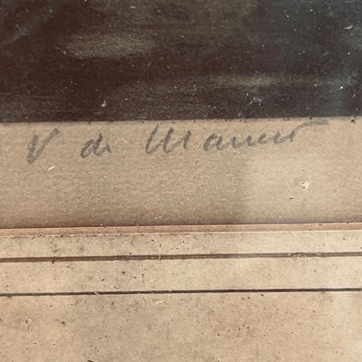 Sale Photo Thumbnail #8: Close-up detail of an artist's signature in pencil on a paper mat border.