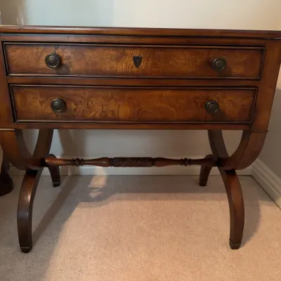 Sale Photo Thumbnail #110: Ethan Allen Two-Drawer Wooden Console Table, 32 by 19 Inches, 29 Inches Tall