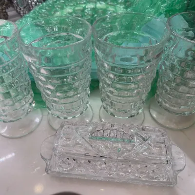 Pressed Glass Goblets & Butter Dish