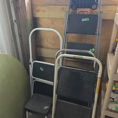 Sale Photo Thumbnail #118: Collection of metal step ladders and a Cosco step stool in used condition.