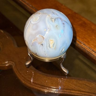 Sale Photo Thumbnail #424: Blue Lace Agate Sphere on Metal Stand