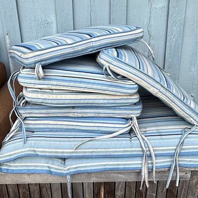 Sale Photo Thumbnail #775: Set of 6 Striped Outdoor Chair Cushions