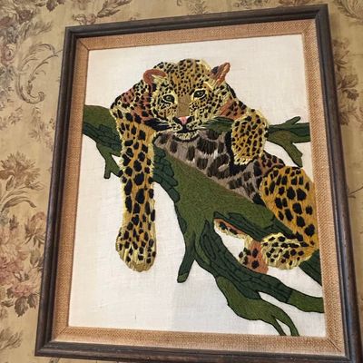 Sale Photo Thumbnail #627: Vintage 1970s Bucilla Crewel Embroidery Animal Wall Art