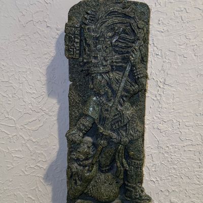 Sale Photo Thumbnail #478: Vintage Zarebski Malachite Composite Mayan Wall Plaque