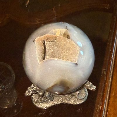 Sale Photo Thumbnail #348: Agate Sphere with Dragon Pewter Stand