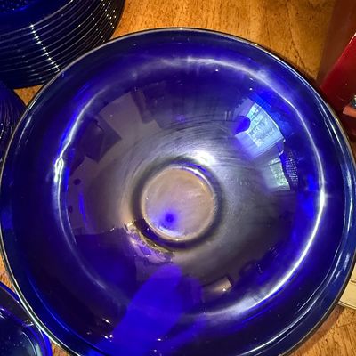 Sale Photo Thumbnail #1112: Vintage Cobalt Blue Pressed Glass Bowl
