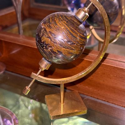 Sale Photo Thumbnail #190: Vintage Tiger Iron Decorative Globe on Brass Stand