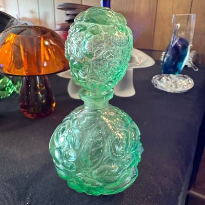 Sale Photo Thumbnail #737: Vintage Green Depression Glass Perfume Bottle