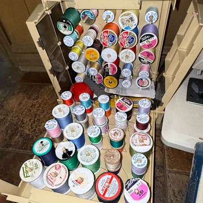 Sale Photo Thumbnail #957: Vintage Sewing Thread Storage Case with Assorted Spools
