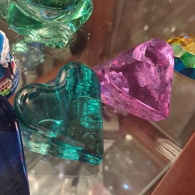 Sale Photo Thumbnail #343: Fire & Light Recycled Glass Heart Paperweights