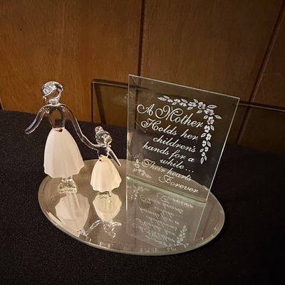 Sale Photo Thumbnail #814: Mother and Child Glass Figurine with Etched Plaque