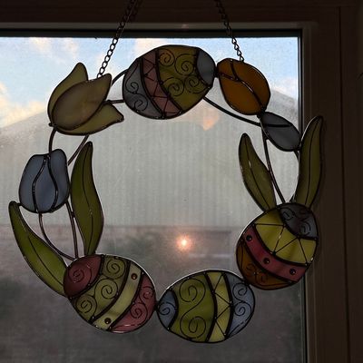 Sale Photo Thumbnail #849: Stained Glass Easter Wreath Suncatcher
