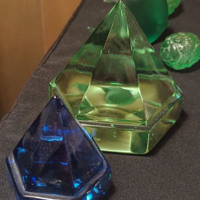 Sale Photo Thumbnail #421: Vintage Hexagonal Glass Deck Prism Paperweights