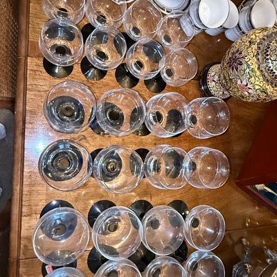 Sale Photo Thumbnail #17: Vintage Fostoria Black Stem Crystal Stemware Set