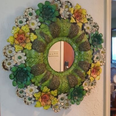 Sale Photo Thumbnail #114: Majolica Style Floral Decorative Wall Mirror