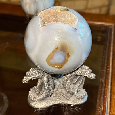 Sale Photo Thumbnail #349: Agate Sphere with Dragon Pewter Stand