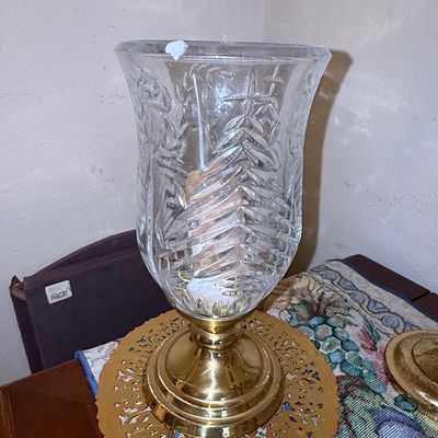 Sale Photo Thumbnail #653: Vintage Crystal Christmas Tree Hurricane Lamp with Brass Base