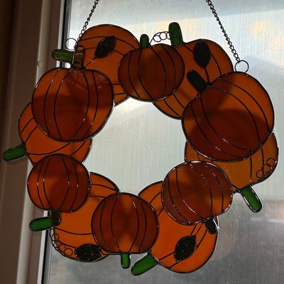 Sale Photo Thumbnail #475: Stained Glass Pumpkin Wreath