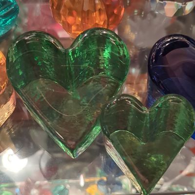 Sale Photo Thumbnail #272: Fire & Light Recycled Glass Heart Paperweight (2000)