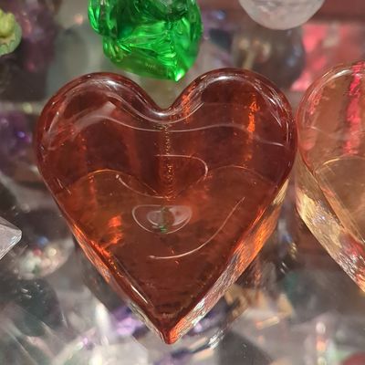 Sale Photo Thumbnail #834: Fire & Light Glass Heart Paperweight