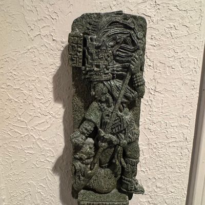Sale Photo Thumbnail #493: Vintage Zarebski Malachite Mayan Relief Plaque