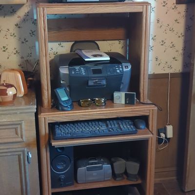 Sale Photo Thumbnail #647: Oak Veneer Computer Workstation Cart