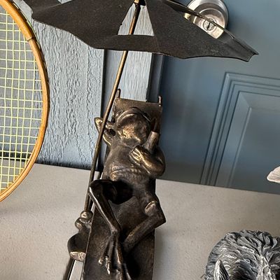 Sale Photo Thumbnail #982: Metal Frog on Lounge Chair Garden Statue
