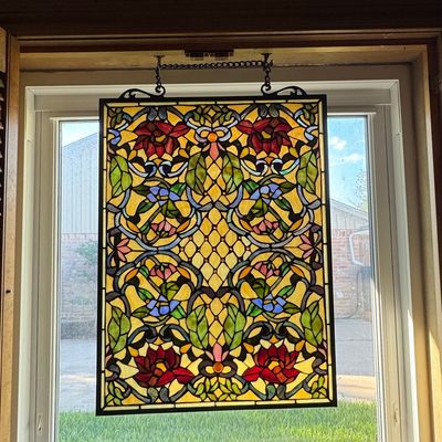 Sale Photo Thumbnail #79: Tiffany Style Floral Stained Glass Window Panel