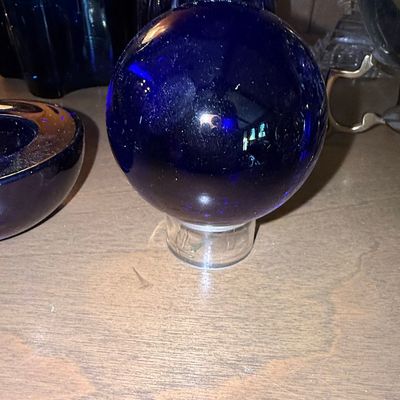 Sale Photo Thumbnail #1008: Vintage Cobalt Blue Glass Sphere Paperweight