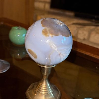 Sale Photo Thumbnail #350: Blue Lace Agate Sphere on Metal Stand