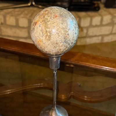 Sale Photo Thumbnail #472: Vintage Stone Sphere on Silver-Plated Stand
