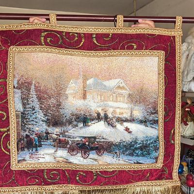 Sale Photo Thumbnail #922: The Bradford Exchange Thomas Kinkade Christmas Traditions Fiber Optic Illuminated Tapestry