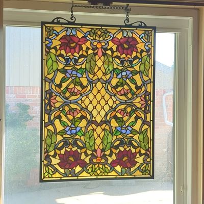 Sale Photo Thumbnail #86: Tiffany-Style Art Nouveau Floral Stained Glass Window Panel