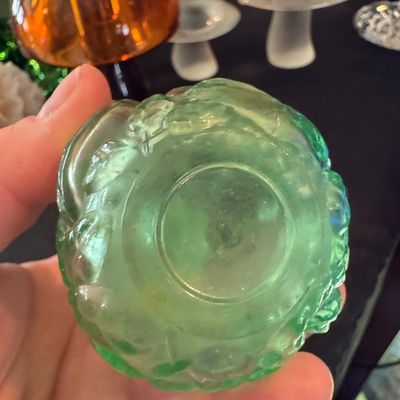Sale Photo Thumbnail #739: Vintage Green Depression Glass Perfume Bottle