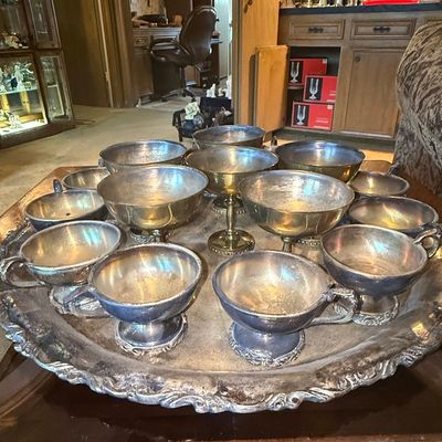 Sale Photo Thumbnail #85: Vintage Silver Plated Punch Bowl Set with Cups
